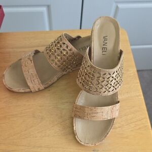 Vaneli Women's Cork Sandals with Gold Accents - in box